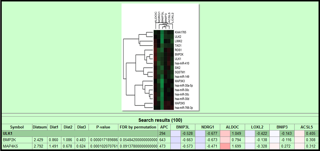 Results table example